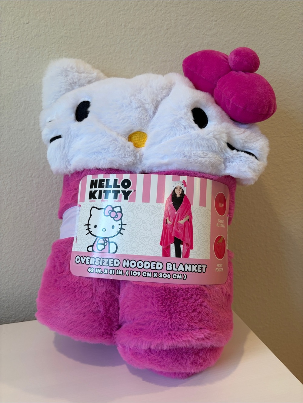 Hello Kitty Plush Hooded Throw Blanket - Hot Pink & White